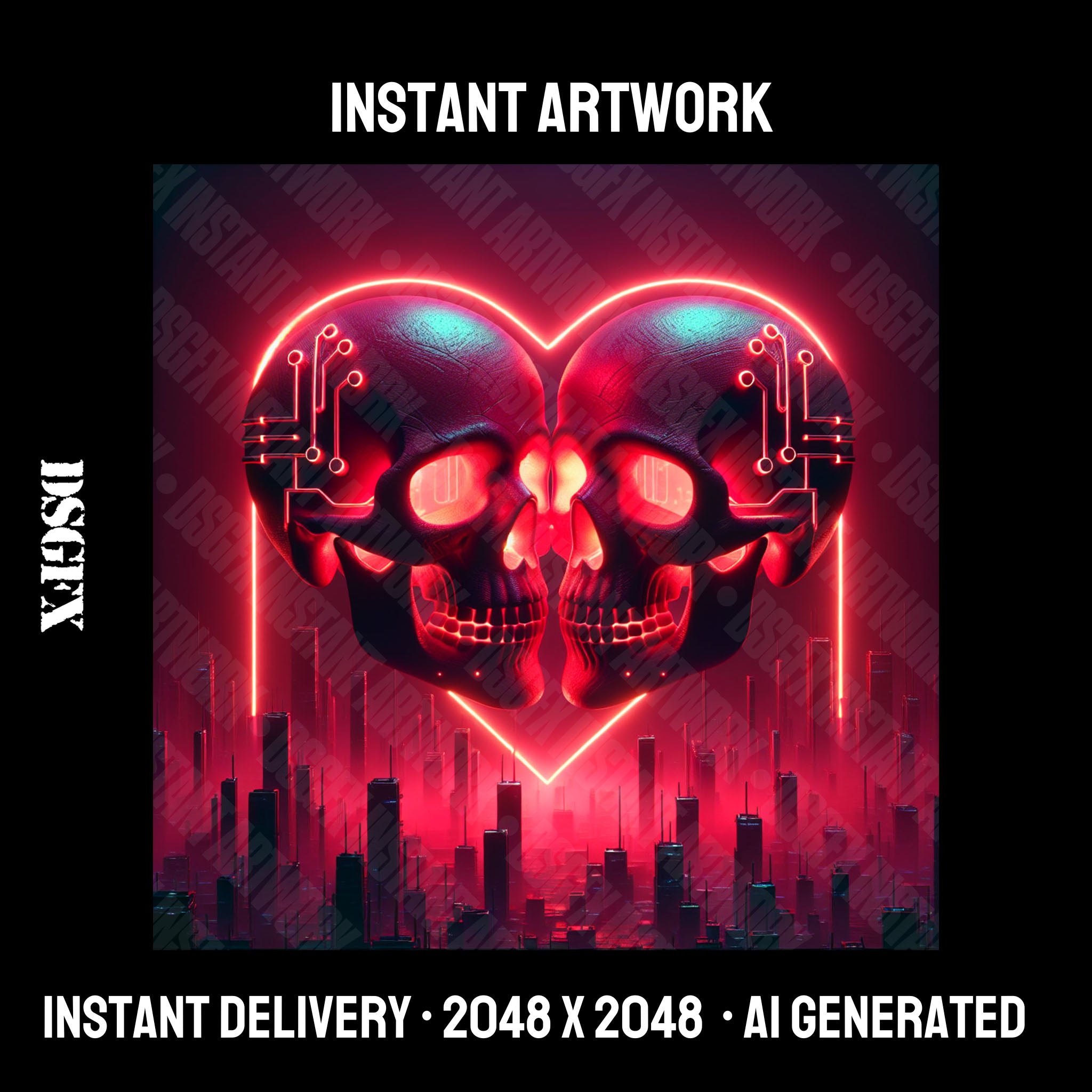 Neon Circuit Skull Heart