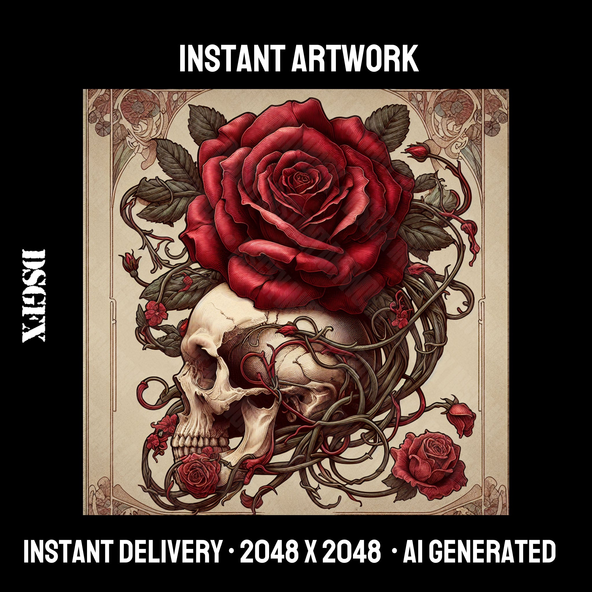 Gothic Rose and Skull