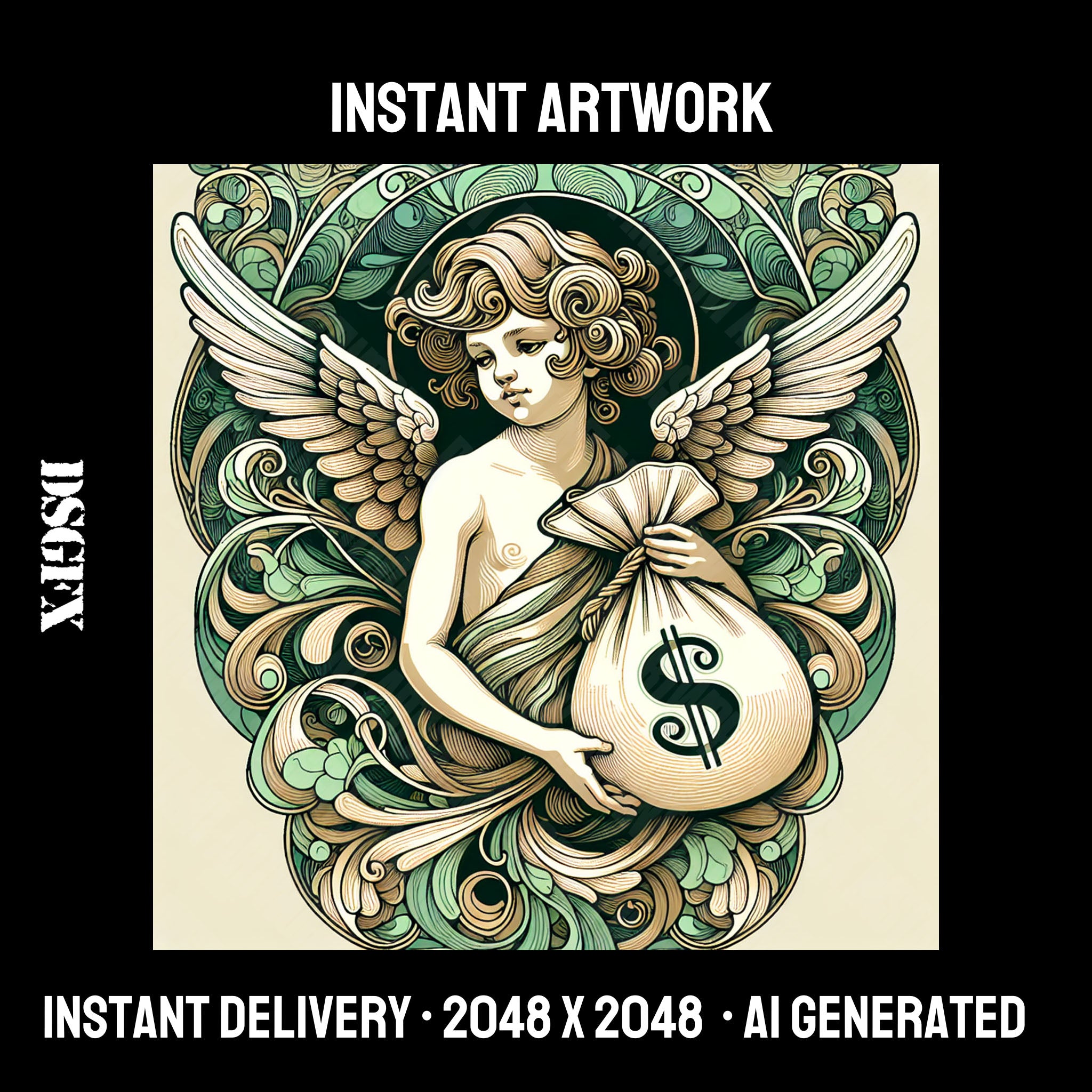 Winged Cherub with Money Bag