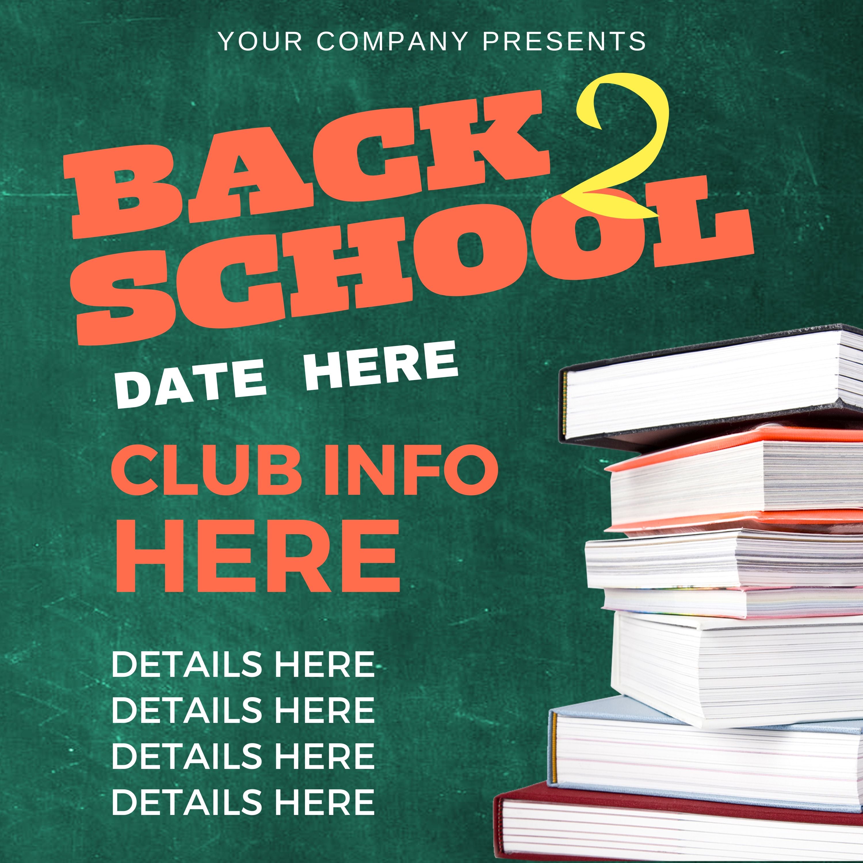 Back 2 School Text Books Flyer - Canva Template - Party Flyer - DJ Flyer