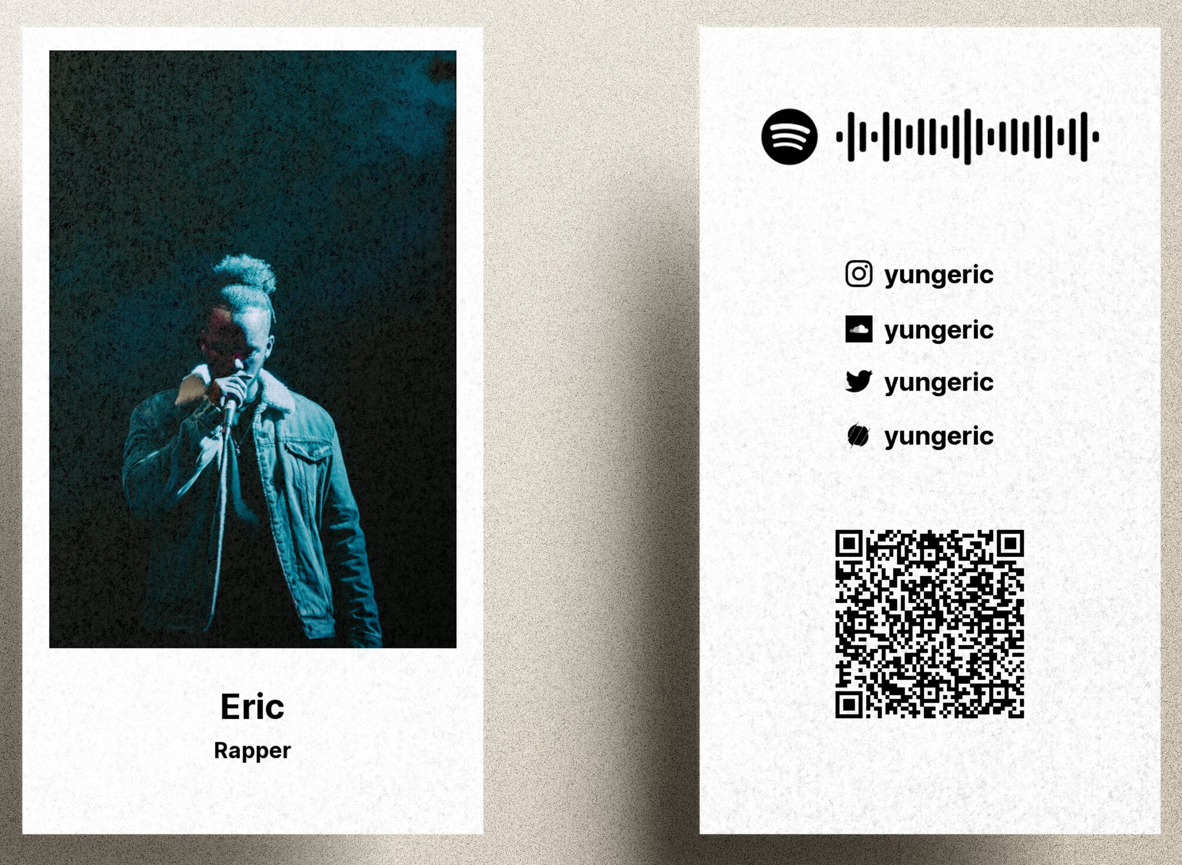 Vertical Photo Spotify QR Code Business Card Design Template For Rappe ...