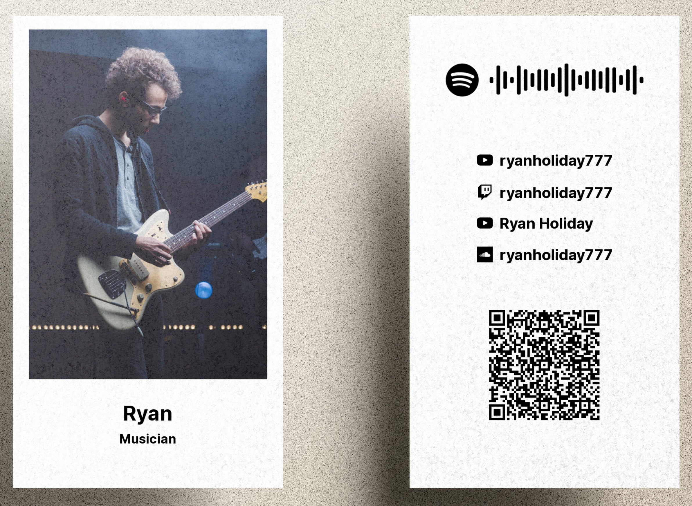Vertical Photo Spotify QR Code Business Card Design Template For Rappers, Artists, DJs, Producers, Musicians And Influencers