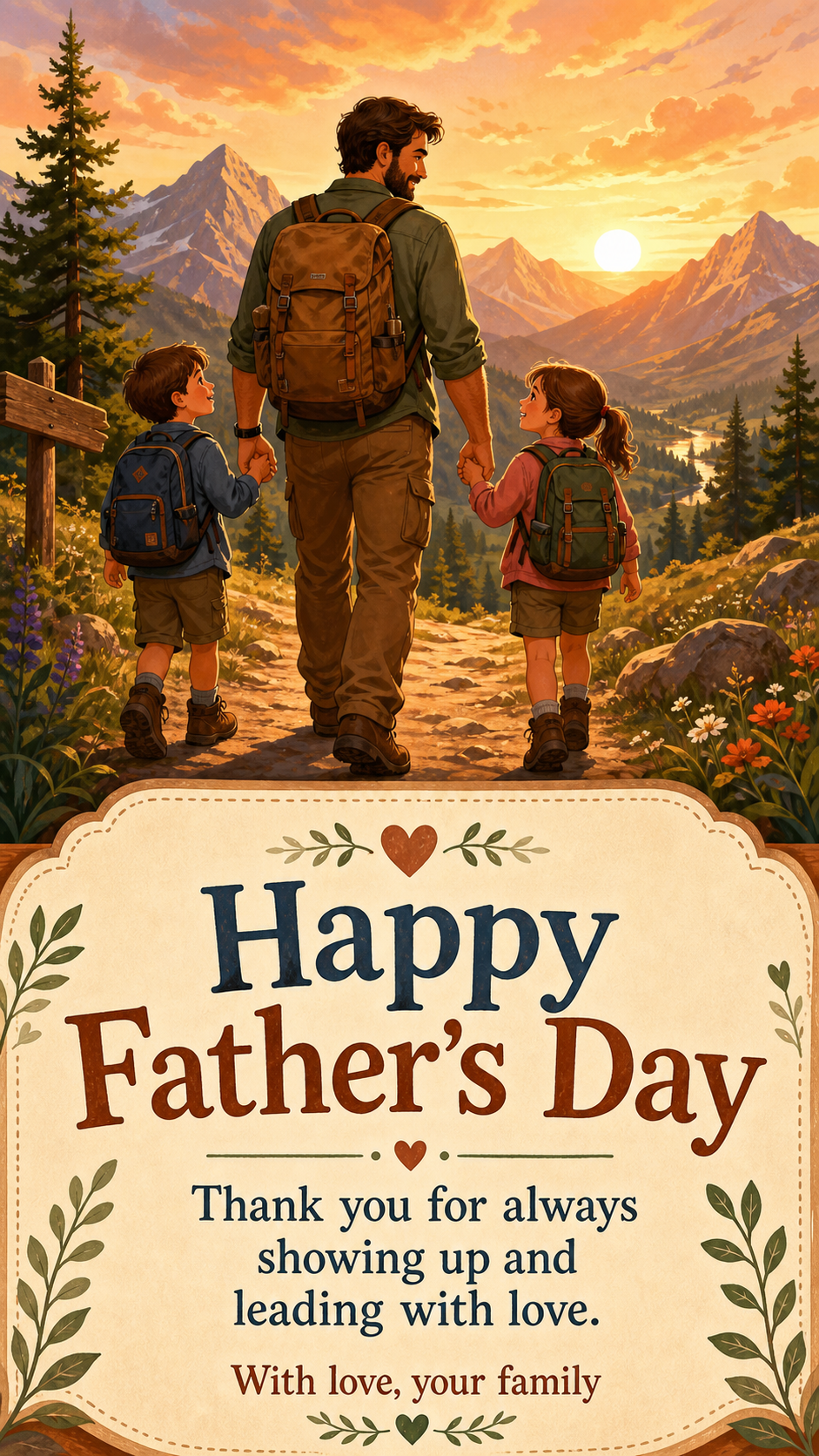 Dad Kids Adventure Father's Day card style preview
